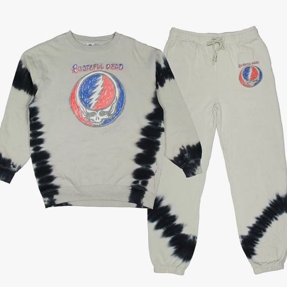 Grateful Dead Pants - Grateful Dead Women's Lightning Skull Tie-Dye Crewneck Sweatshirt Jogger 2-Piece